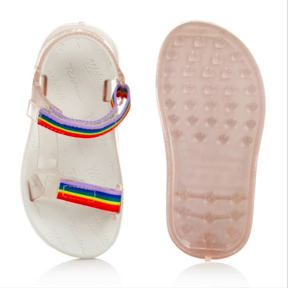 Size 9 New Mini Melissa Papete + Rider Rainbow Striped Sandals